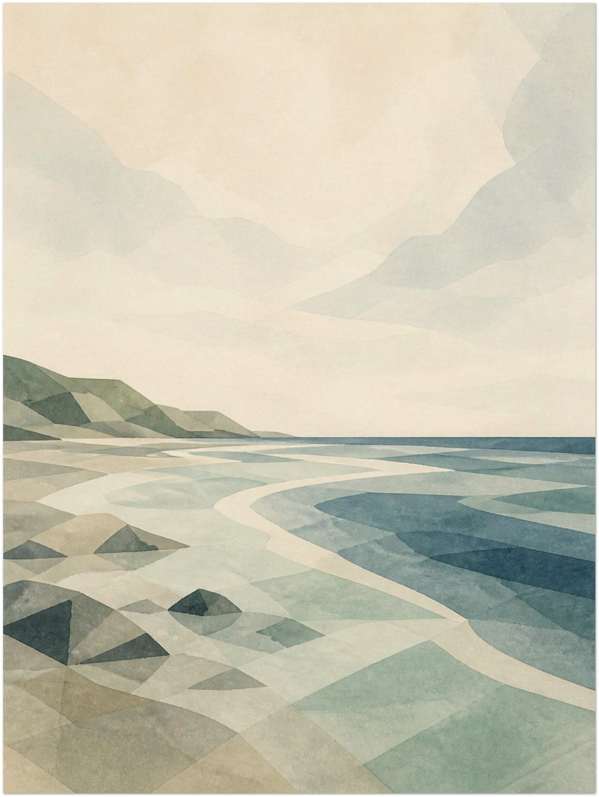 Seaglass Shore Rocky Shore print without a frame, shown in the 30 × 40 cm artwork preview.