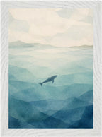 Seaglass Shore Whale in Blue Water, Size: A4, Frame colour: White; supplier product preview.