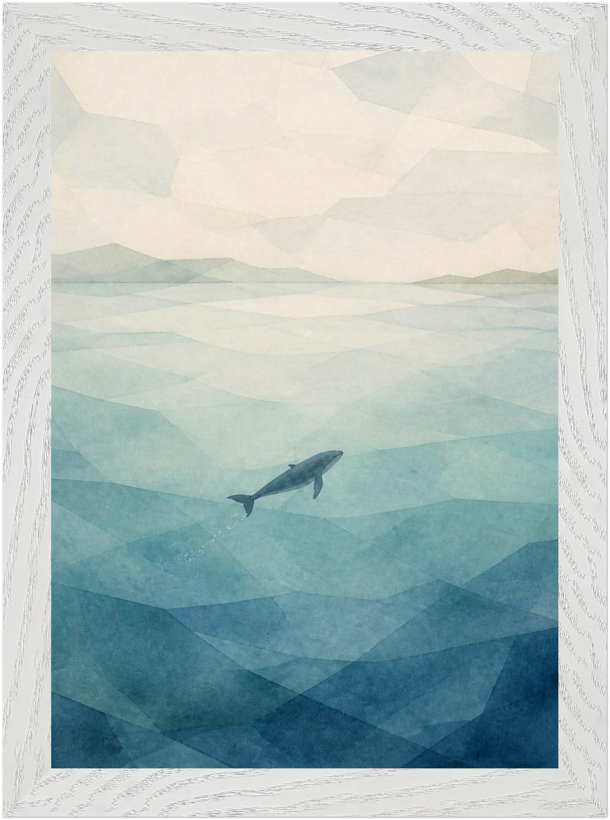 Seaglass Shore Whale in Blue Water, Size: A4, Frame colour: White; supplier product preview.